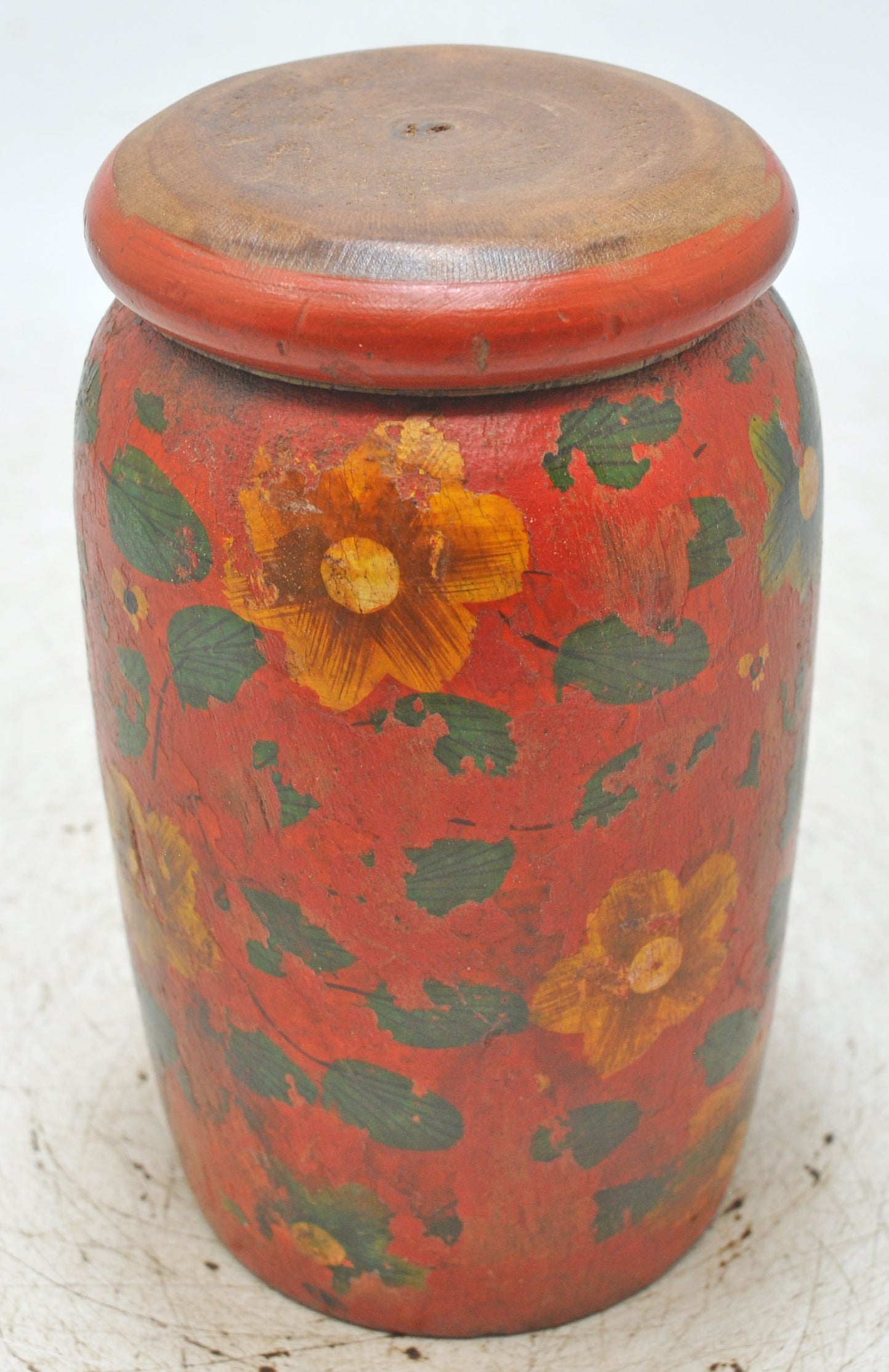 Vintage Wooden Round Candy Box Original Old Hand Carved Fine Painted