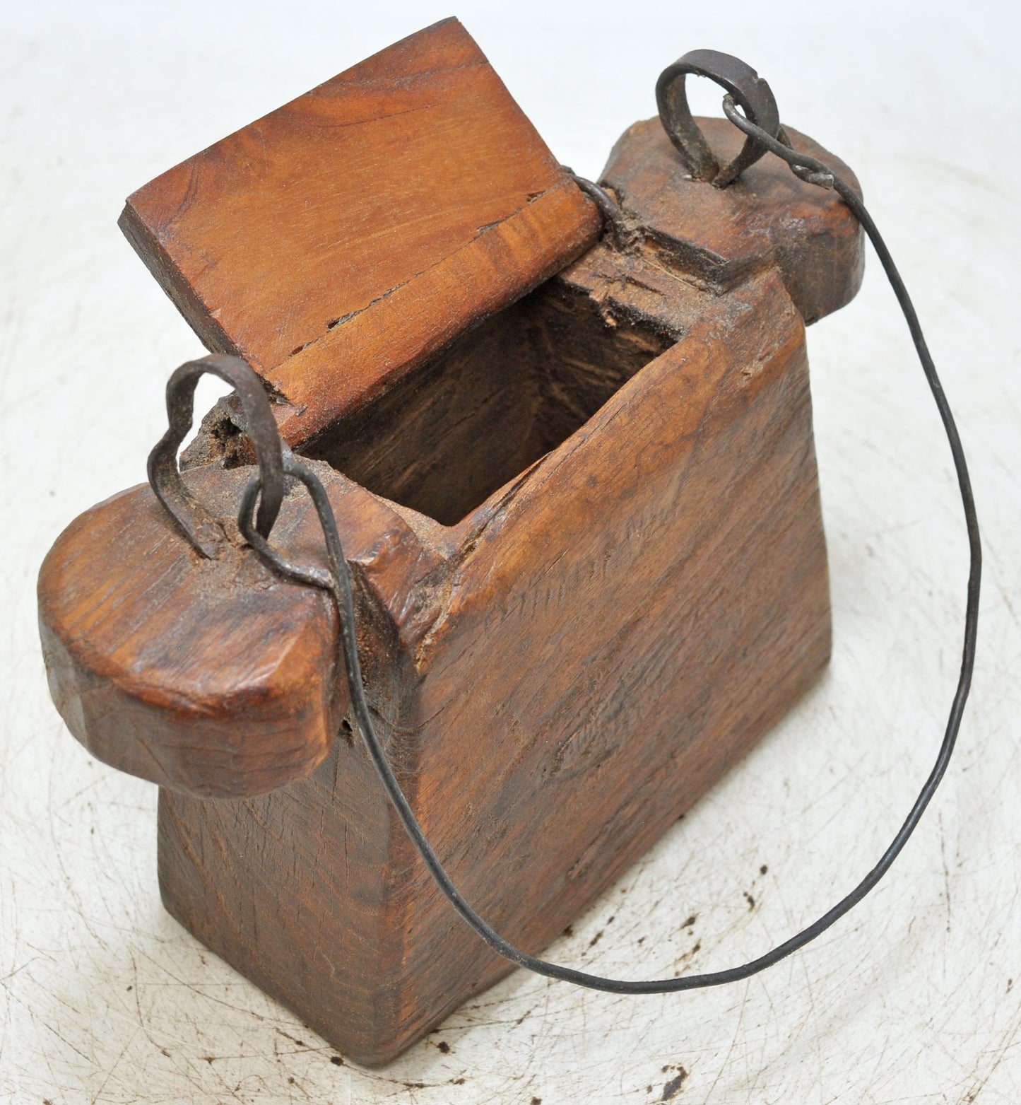 Antique Wooden Lanterns Oil Pot Original Old Hand Carved