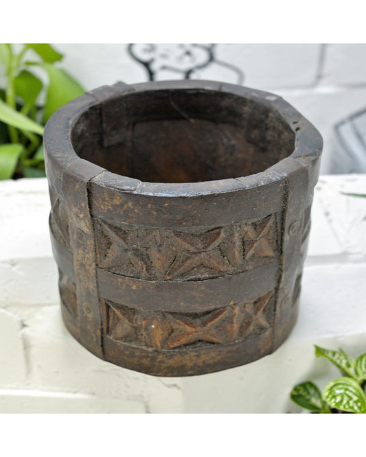 Vintage Wooden Grain Measurement Paili Pot Original Old Hand Carved
