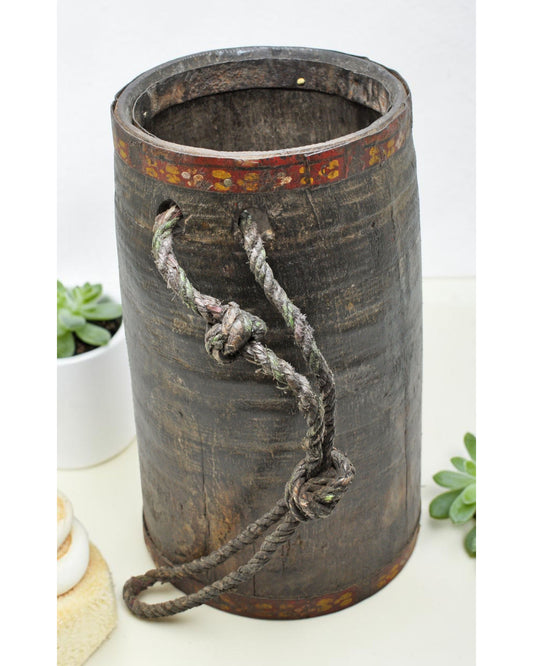Antique Wooden Grain Measurement Paili Pot Original Old Hand Carved