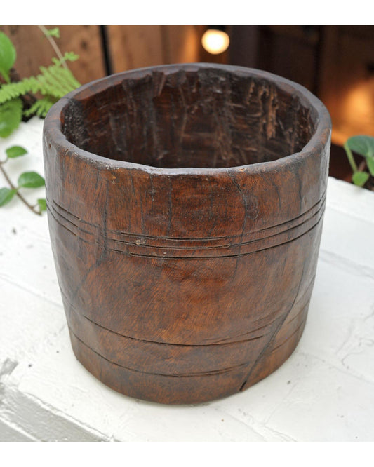Antique Wooden Grain Measurement Paili Pot Original Old Hand Carved