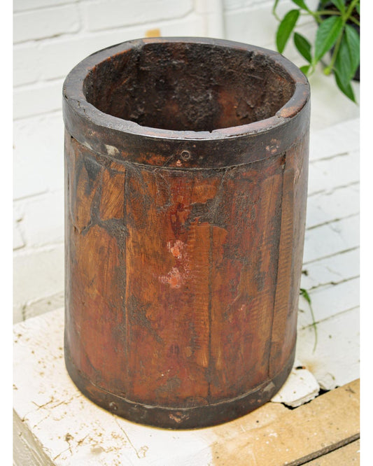 Antique Wooden Grain Measurement Paili Pot Original Old Hand Carved