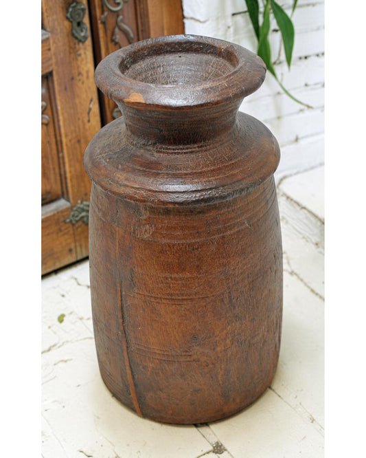 Antique Wooden Himalayan Water Storage Matka Pot Original Old Hand Carved