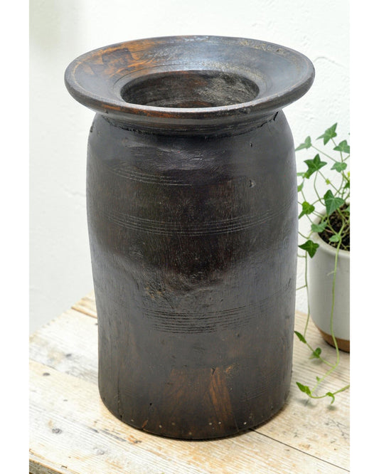 Antique Wooden Himalayan Water Storage Matka Pot Original Old Hand Carved
