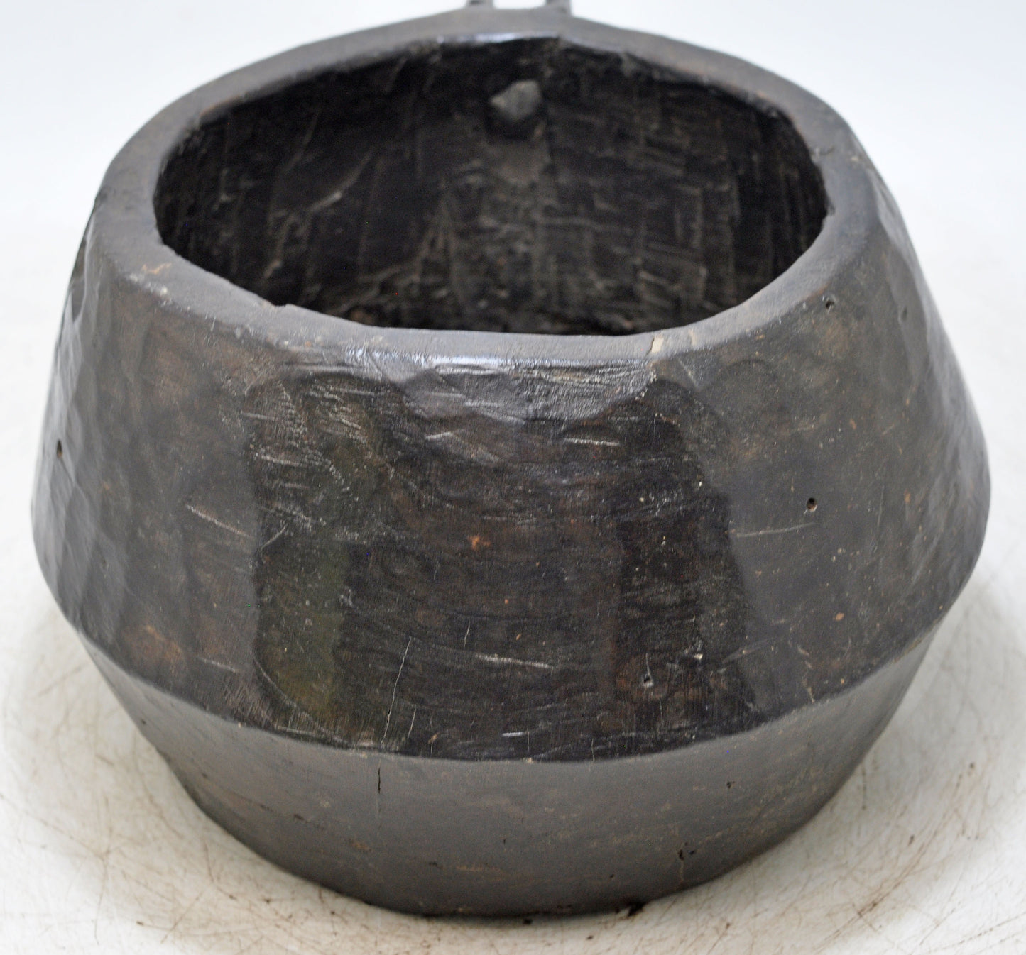 Antique Wooden Round Water Storage Pot With Spout Original Old Hand Carved