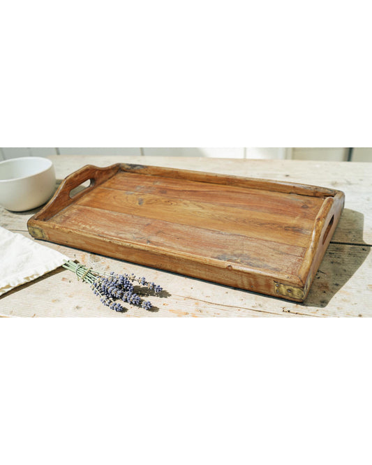 Antique Wooden Large Serving Tray Original Old Hand Crafted