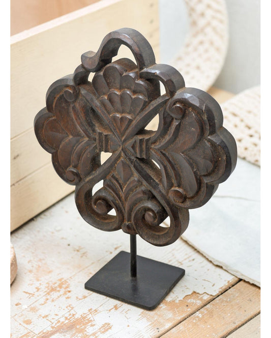 Antique Wooden Flower Carving Panel Plaque Original Old Hand Carved