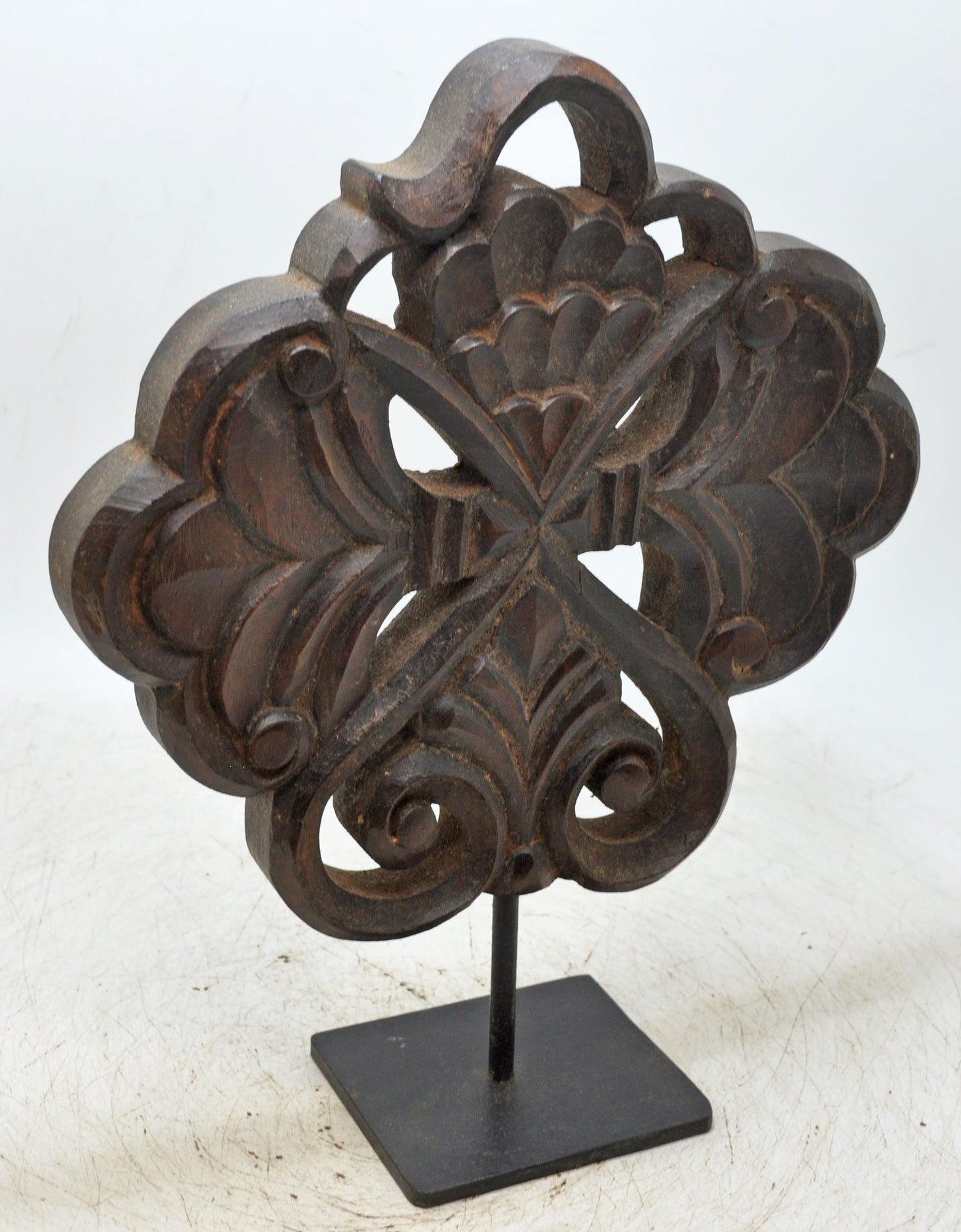 Antique Wooden Flower Carving Panel Plaque Original Old Hand Carved