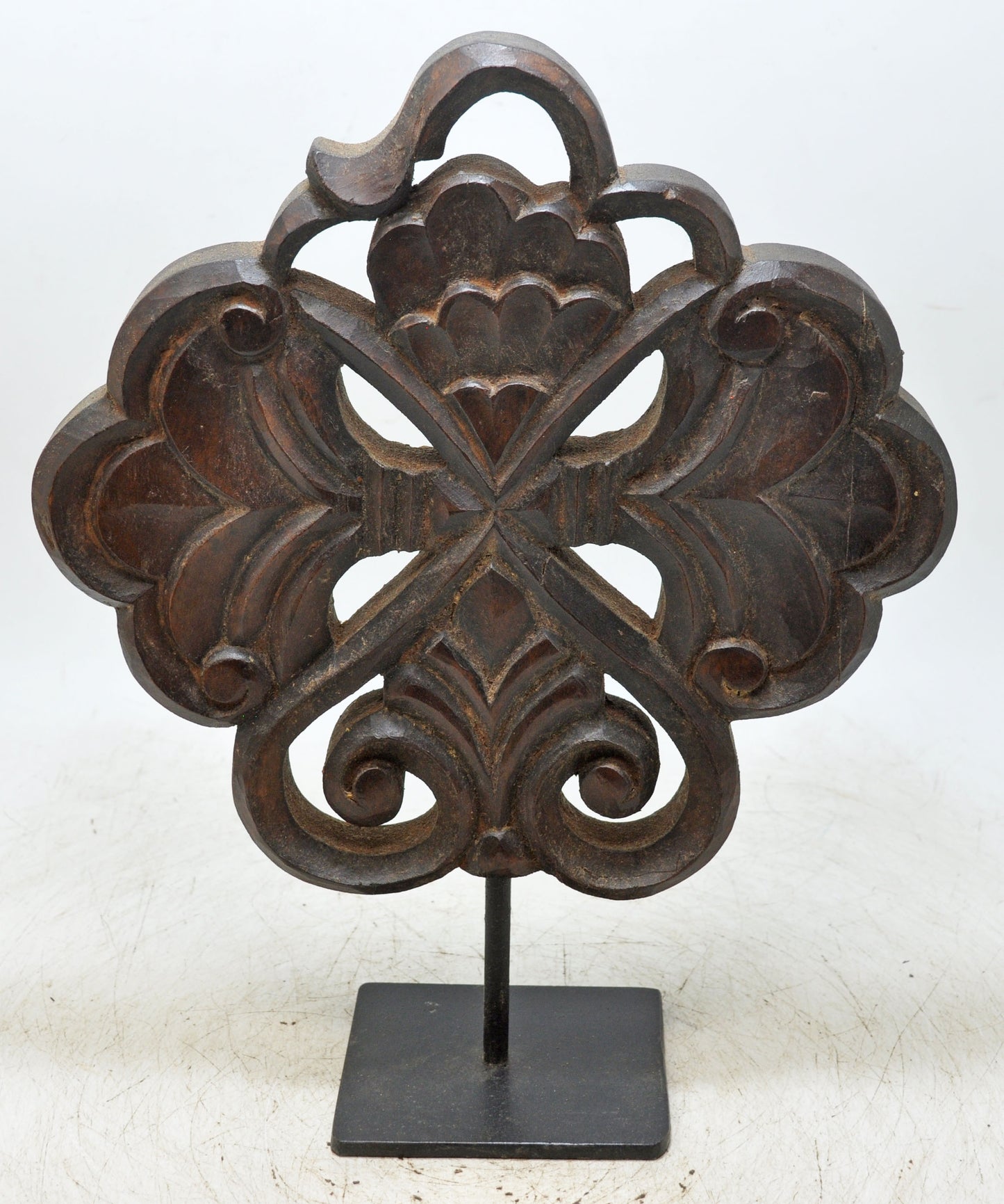 Antique Wooden Flower Carving Panel Plaque Original Old Hand Carved