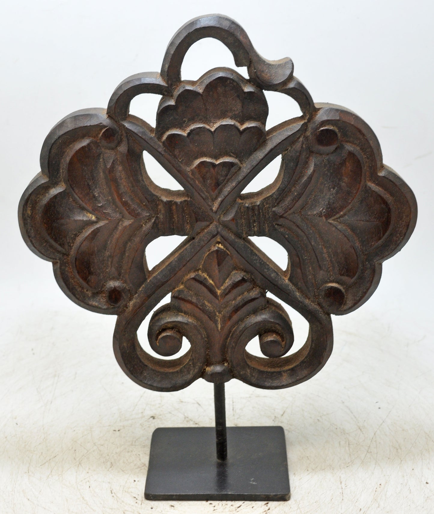 Antique Wooden Flower Carving Panel Plaque Original Old Hand Carved