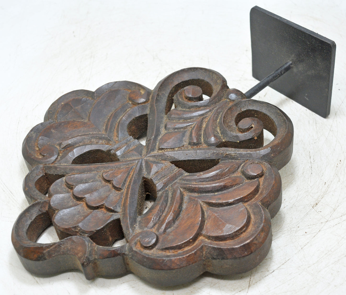 Antique Wooden Flower Carving Panel Plaque Original Old Hand Carved