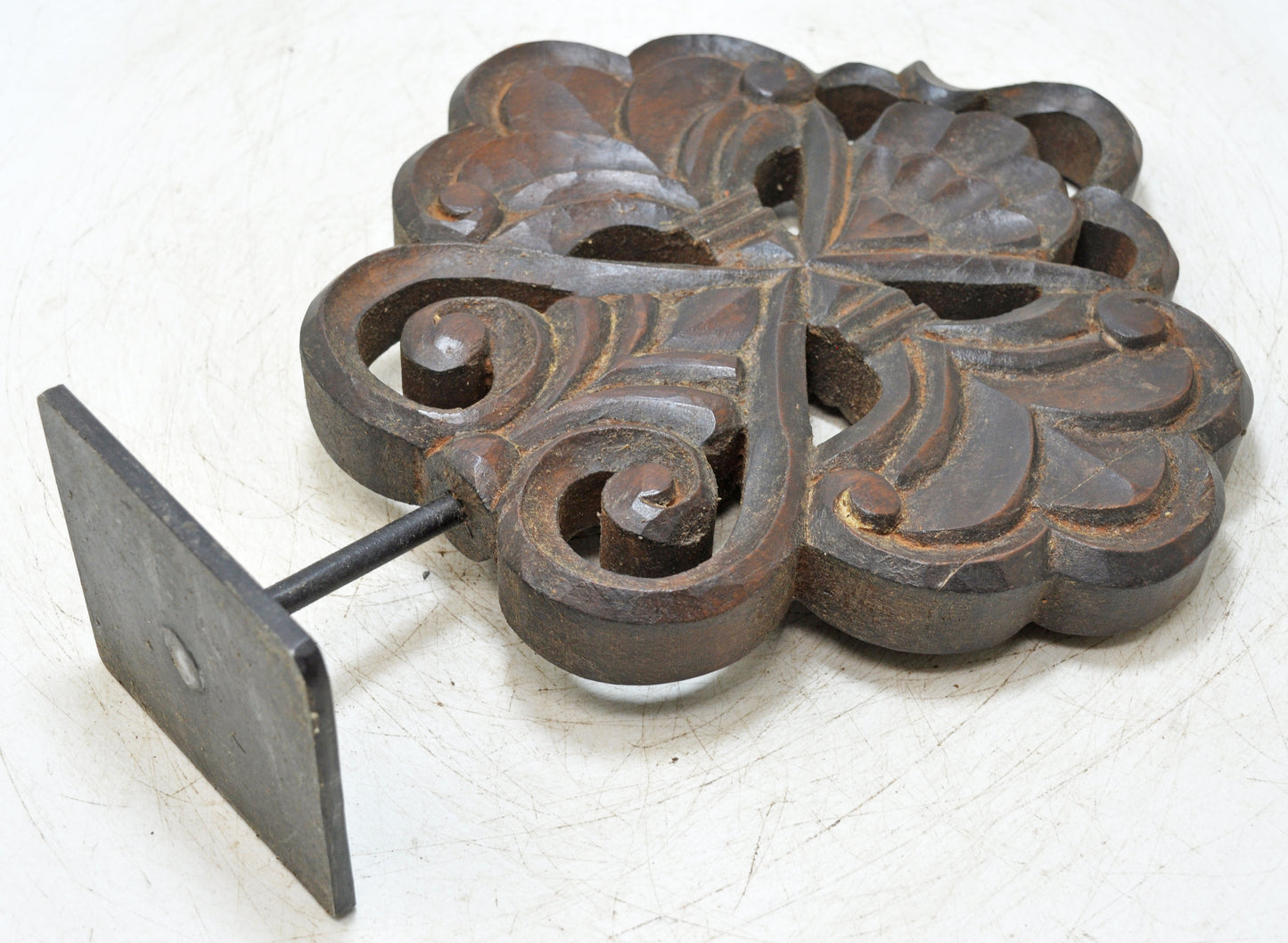 Antique Wooden Flower Carving Panel Plaque Original Old Hand Carved