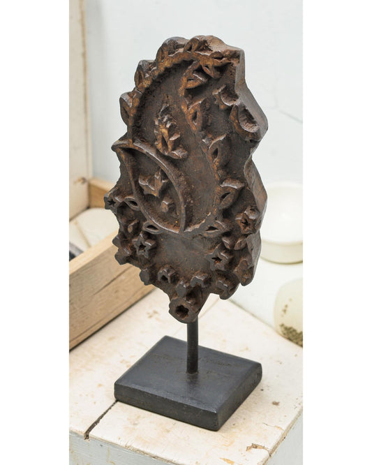 Antique Wooden Textile Printing Block Original Old Hand Carved Floral Design