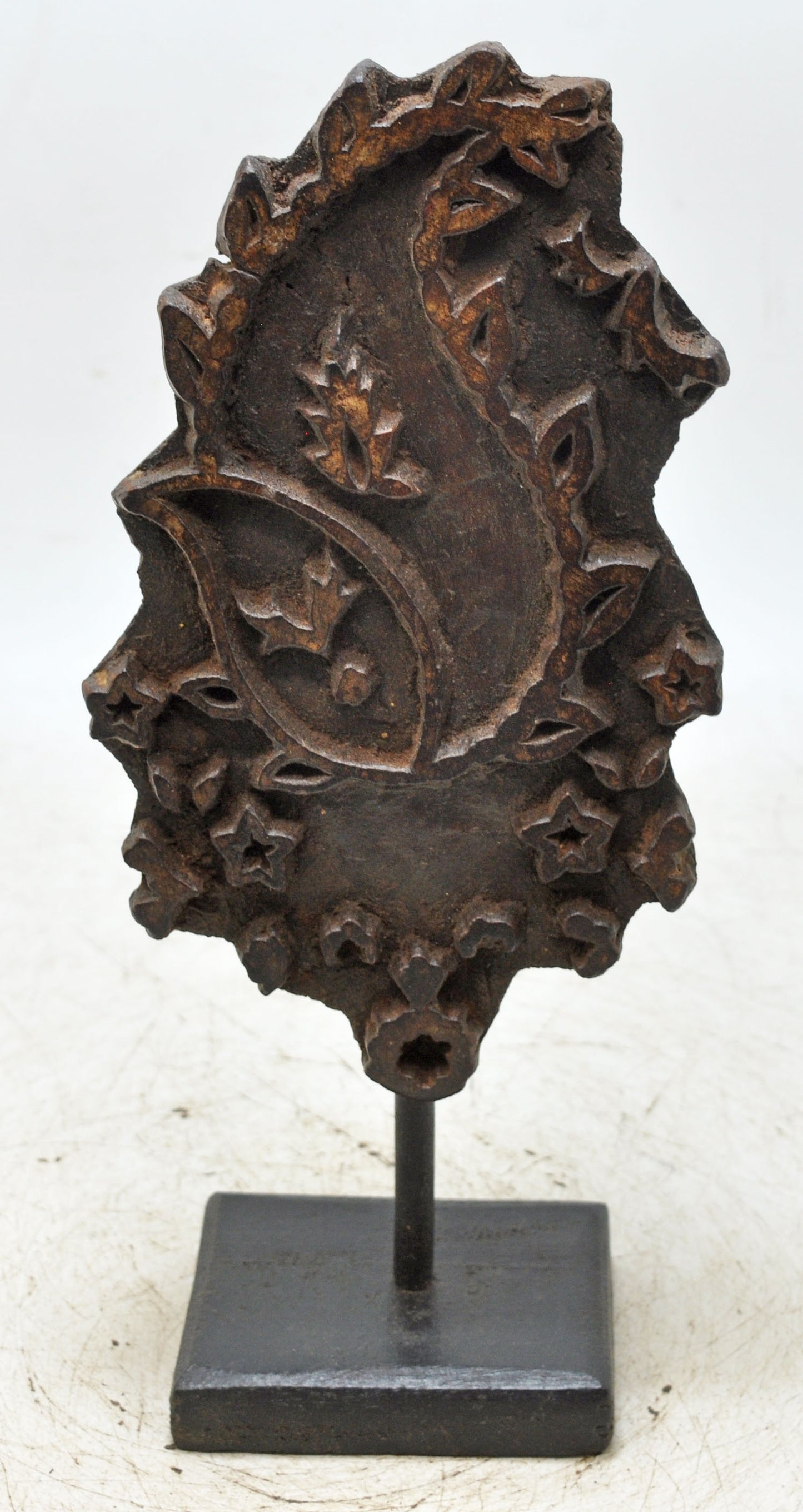 Antique Wooden Textile Printing Block Original Old Hand Carved Floral Design