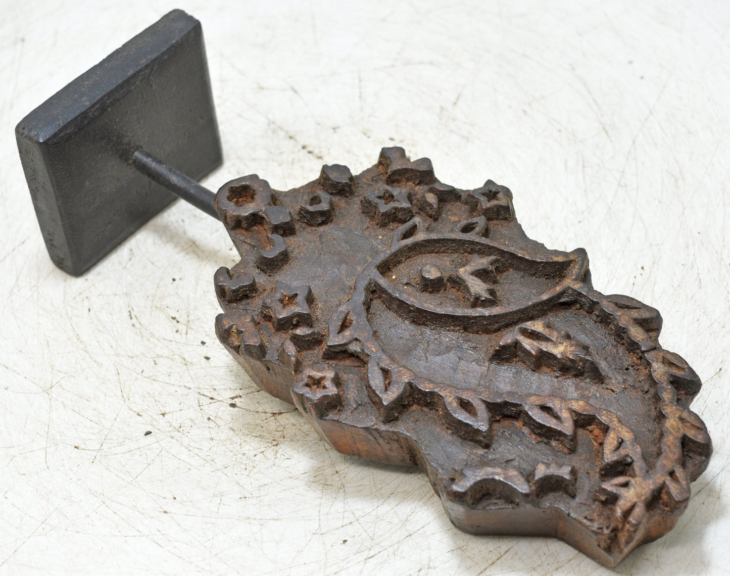 Antique Wooden Textile Printing Block Original Old Hand Carved Floral Design