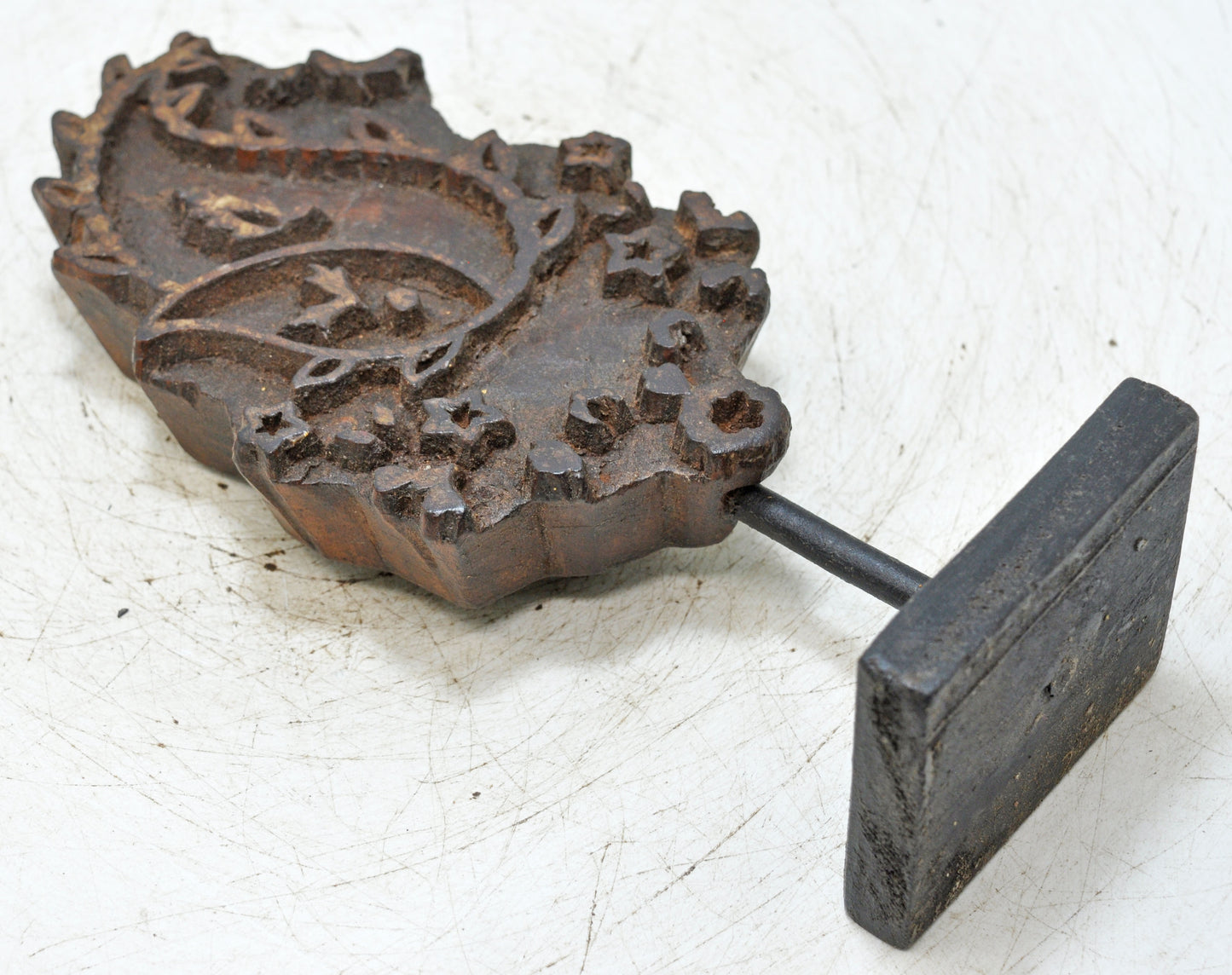 Antique Wooden Textile Printing Block Original Old Hand Carved Floral Design