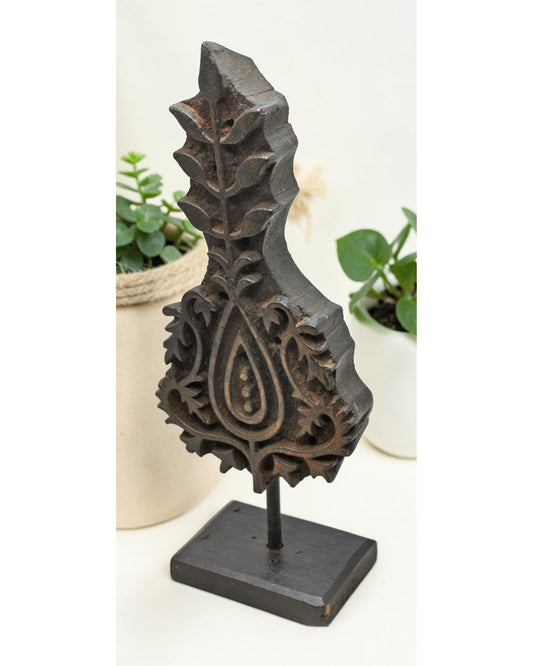 Antique Wooden Textile Printing Block Original Old Hand Carved Floral Design