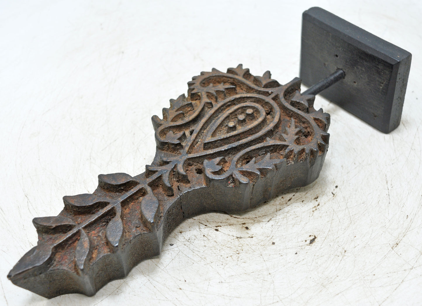 Antique Wooden Textile Printing Block Original Old Hand Carved Floral Design