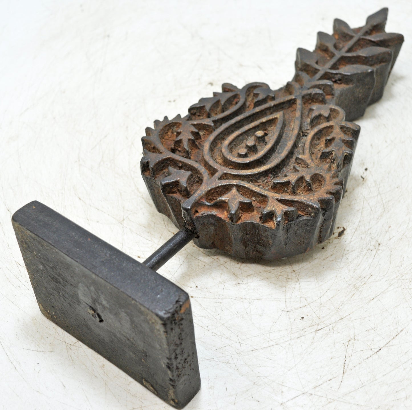 Antique Wooden Textile Printing Block Original Old Hand Carved Floral Design