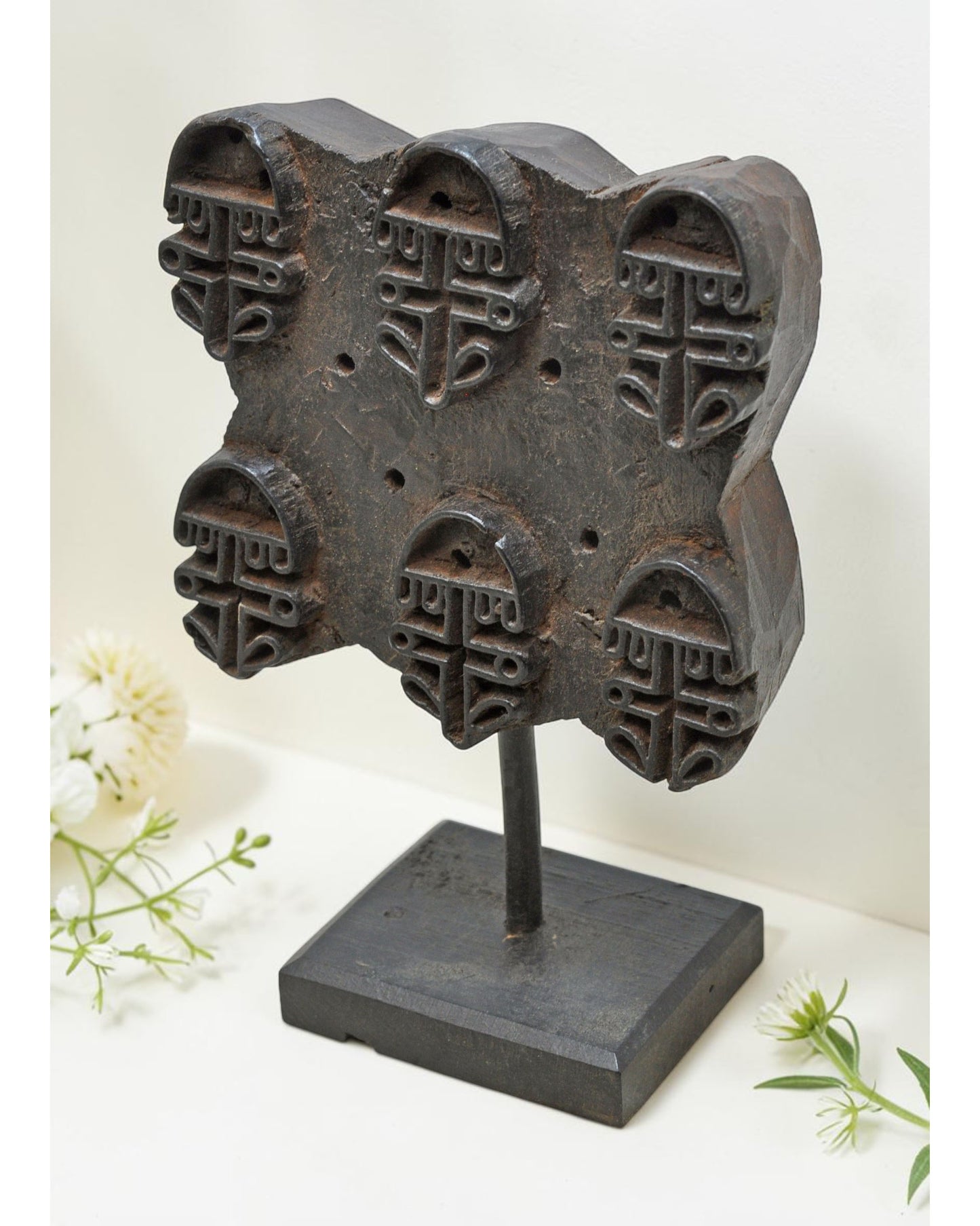 Antique Wooden Textile Printing Block Original Old Hand Carved Floral Design