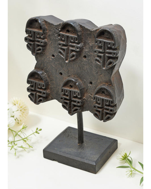 Antique Wooden Textile Printing Block Original Old Hand Carved Floral Design