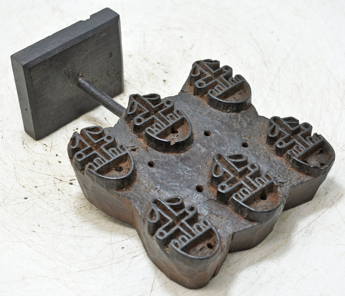 Antique Wooden Textile Printing Block Original Old Hand Carved Floral Design