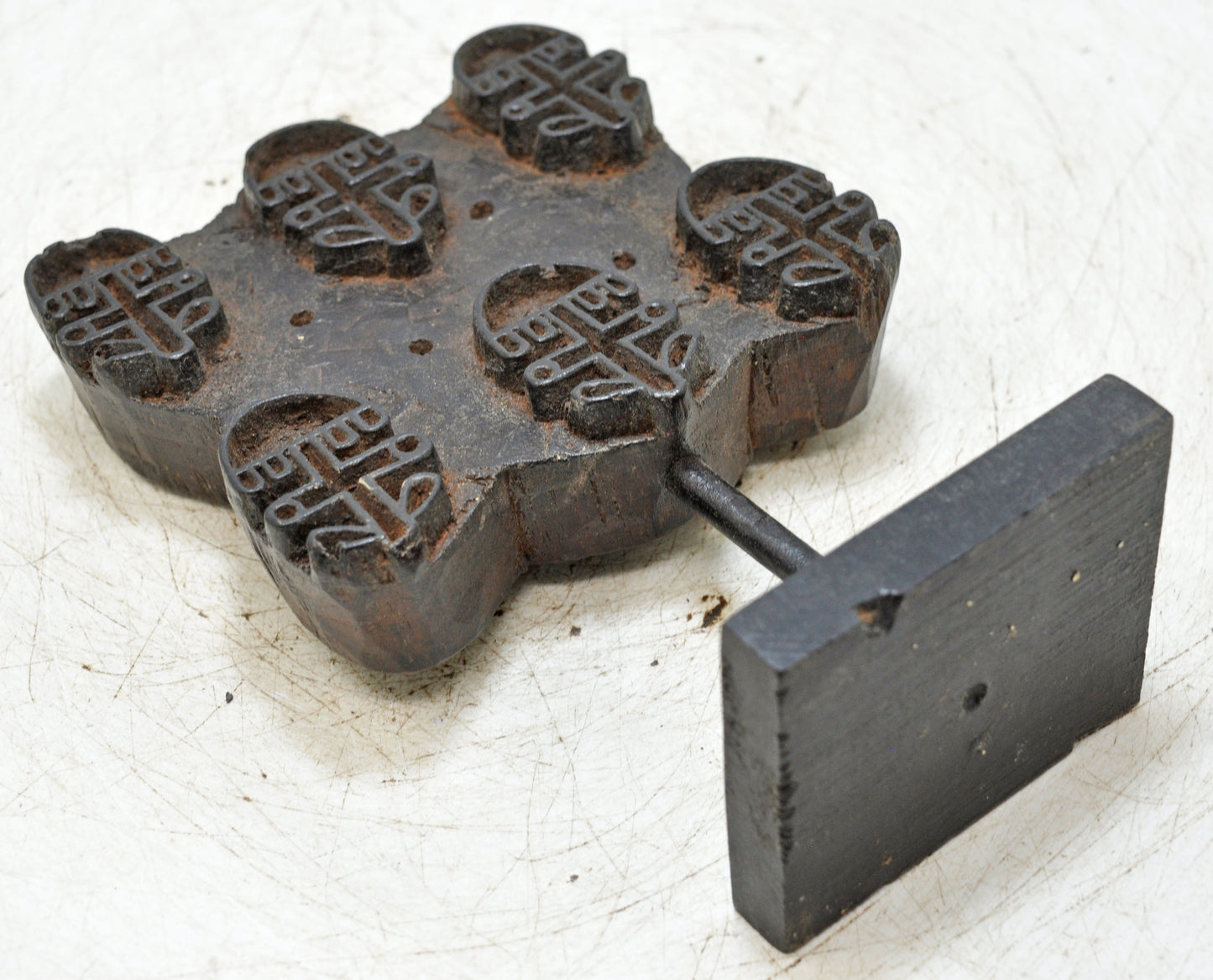 Antique Wooden Textile Printing Block Original Old Hand Carved Floral Design