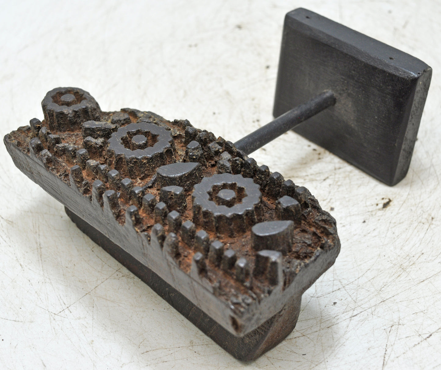 Antique Wooden Textile Printing Block Original Old Hand Carved Floral Design