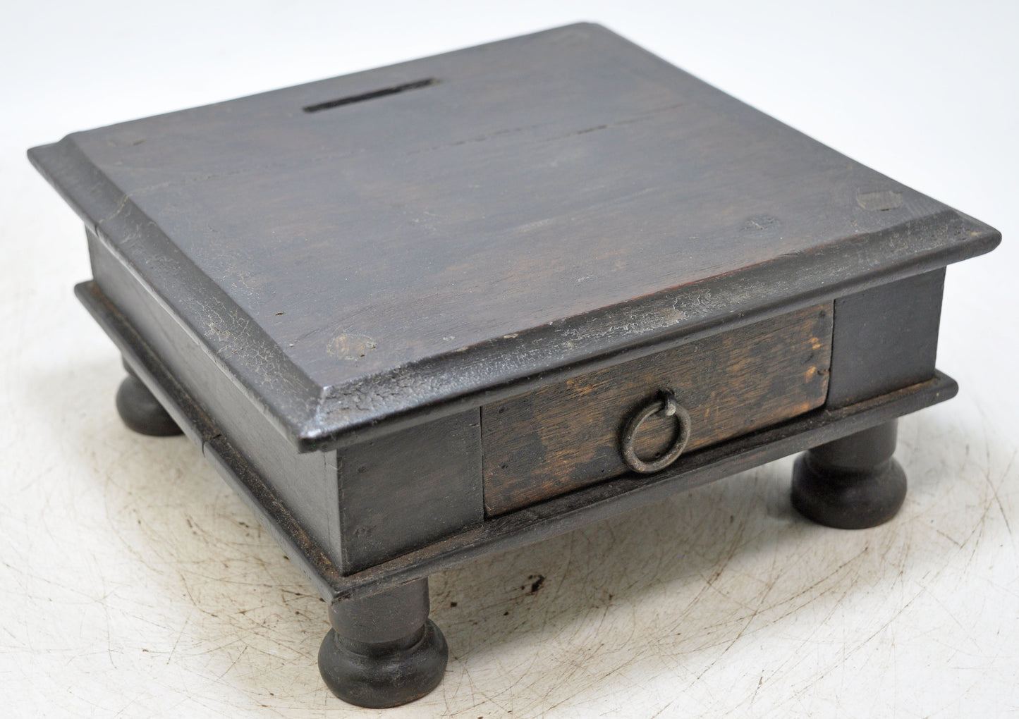Antique Wooden Square Floor Sitting Stool Original Old Hand Crafted