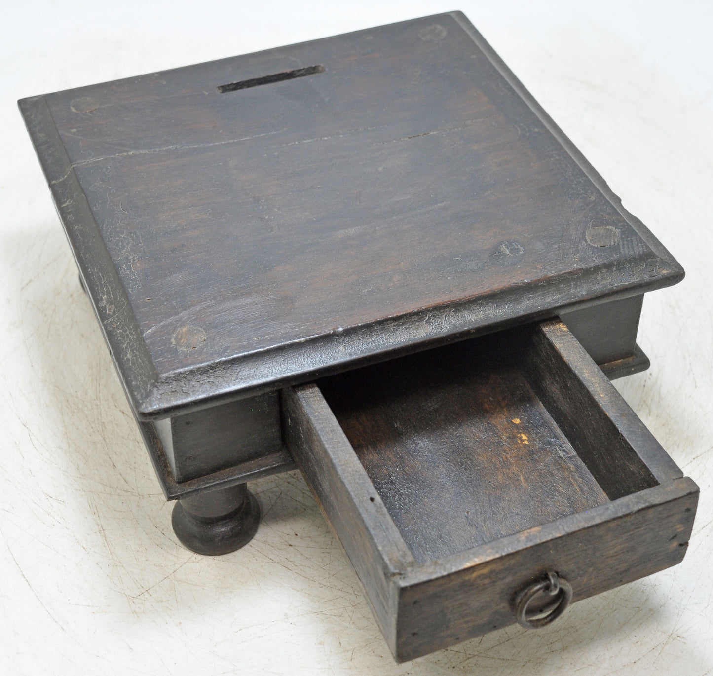 Antique Wooden Square Floor Sitting Stool Original Old Hand Crafted