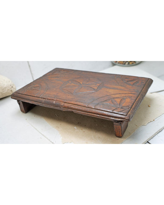 Antique Wooden Low Floor Sitting Bajot Stool Original Old Hand Crafted