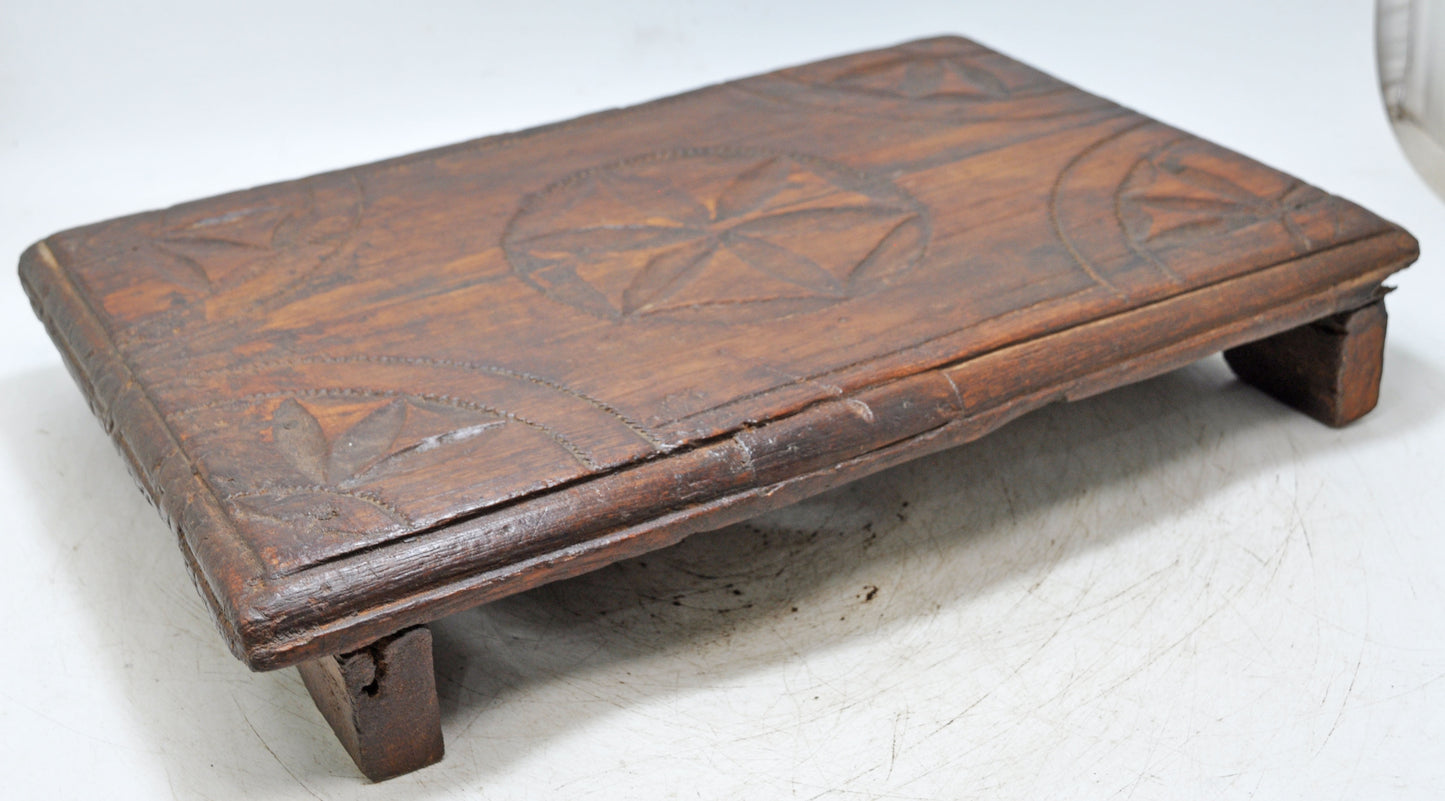 Antique Wooden Low Floor Sitting Bajot Stool Original Old Hand Crafted