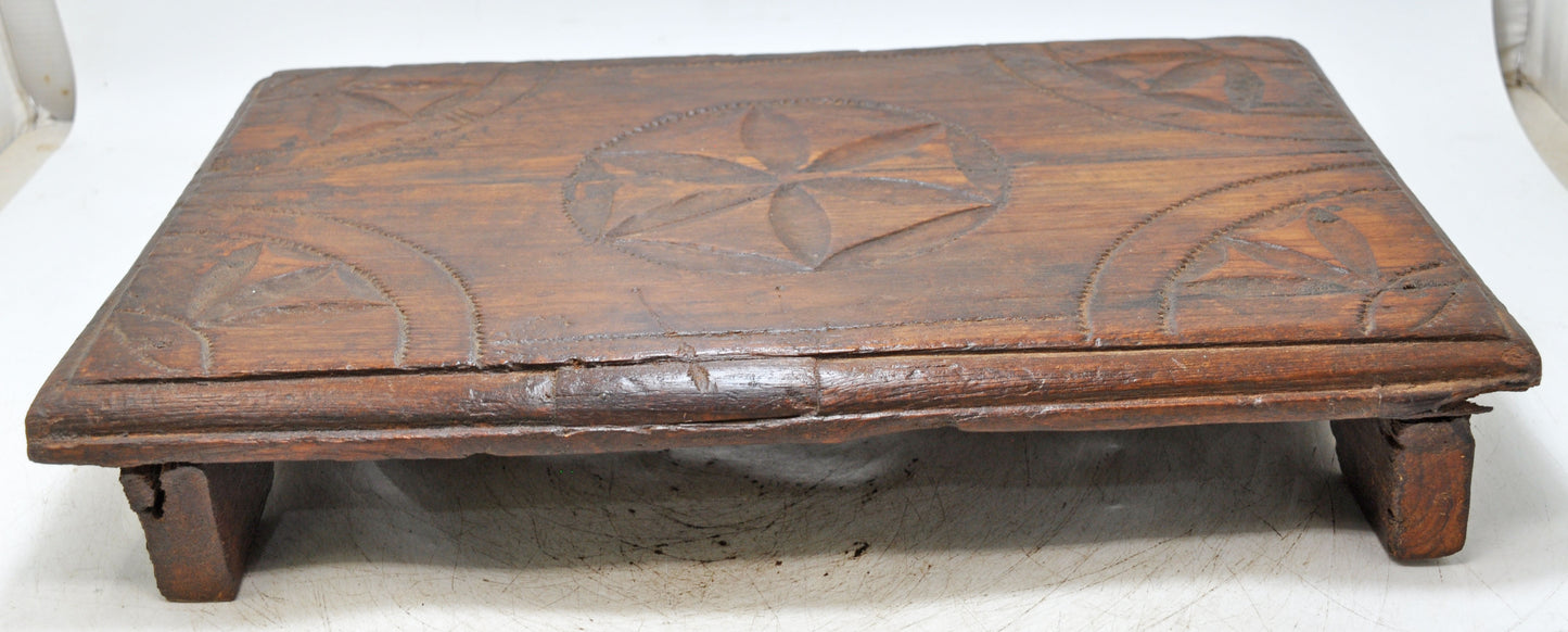 Antique Wooden Low Floor Sitting Bajot Stool Original Old Hand Crafted