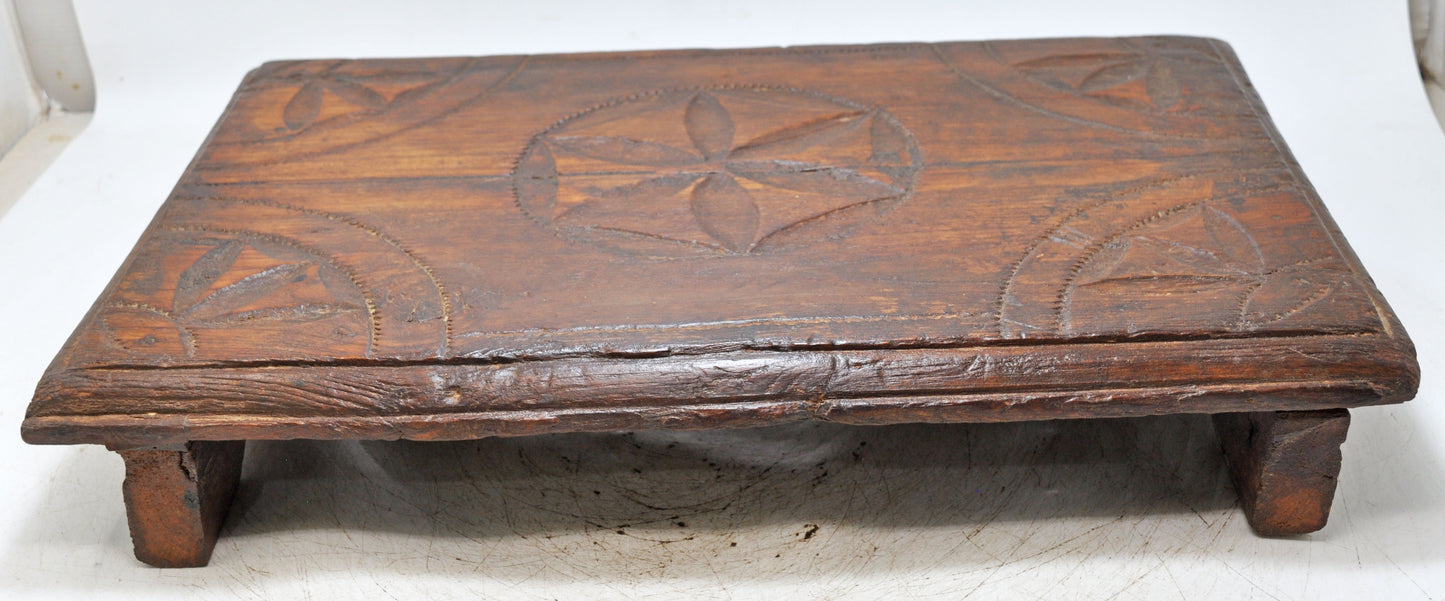 Antique Wooden Low Floor Sitting Bajot Stool Original Old Hand Crafted