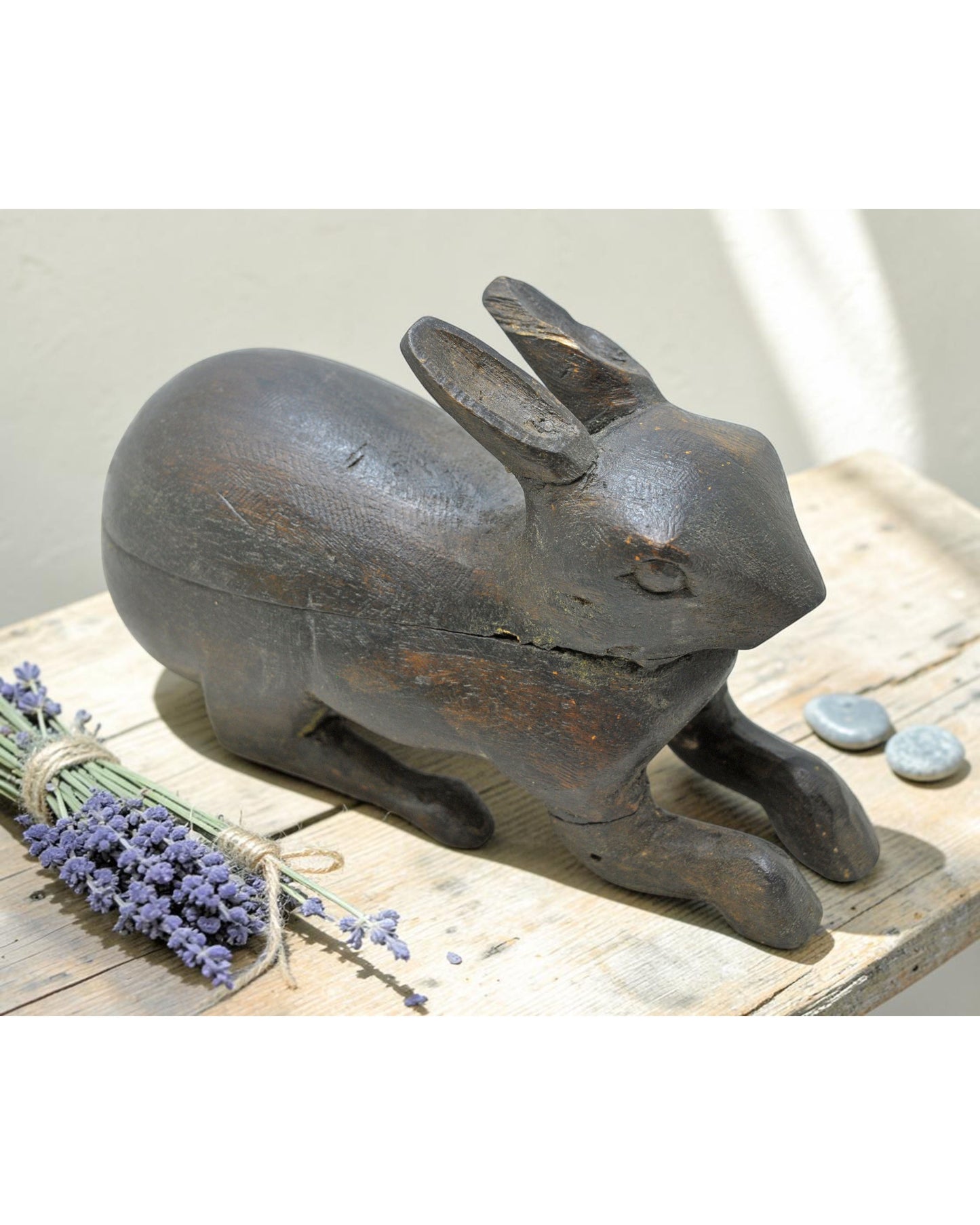 Vintage Wooden Rabbit Figurine Original Old Hand Carved