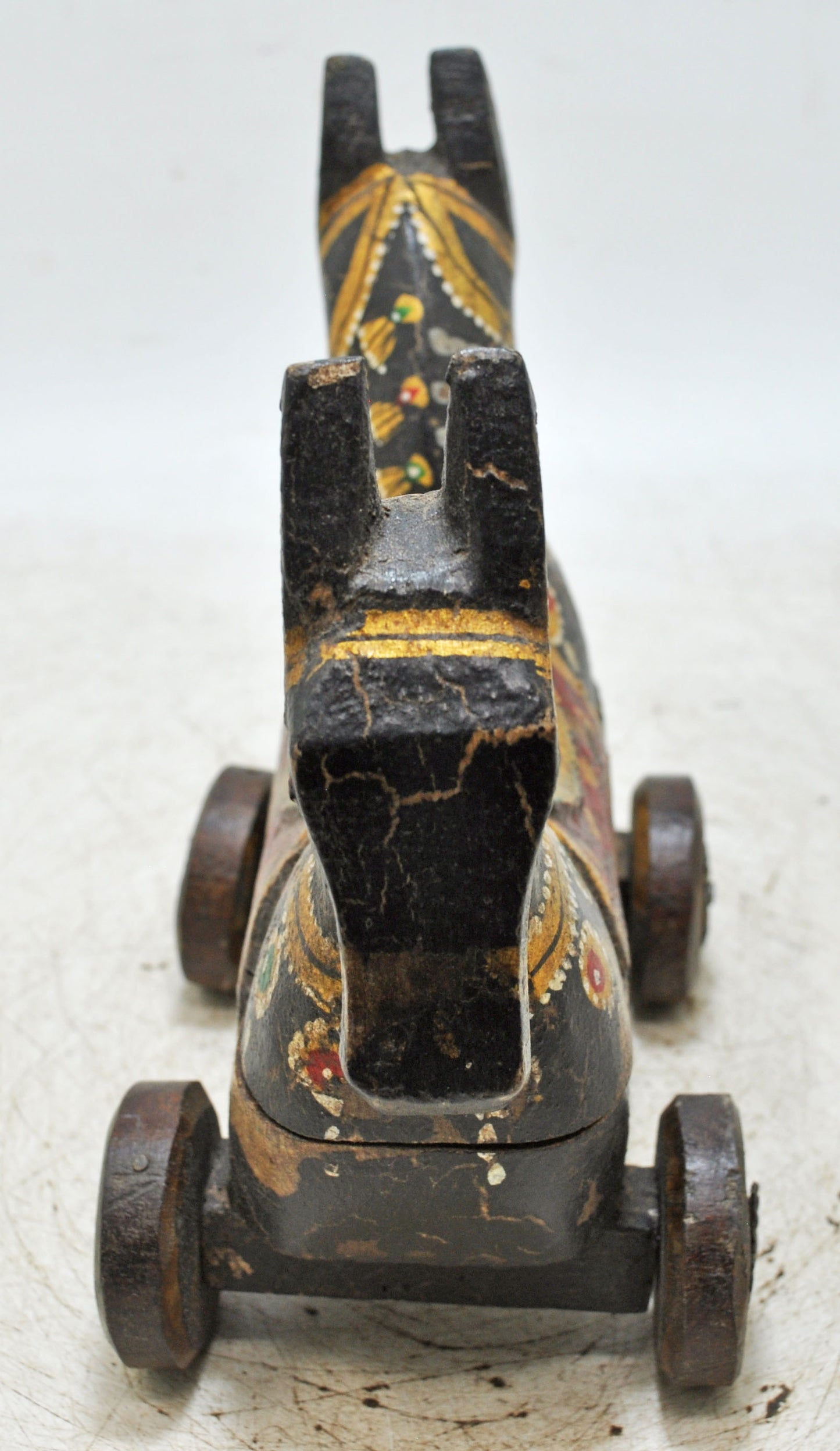 Hand Carved Wooden Horse on Wheels Figurine Spice Box Fine Rustic Hand Painted