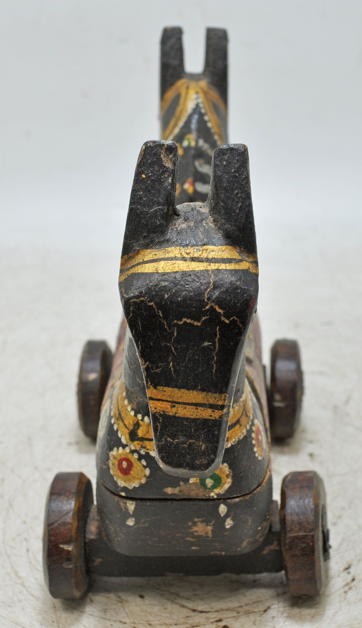 Hand Carved Wooden Horse on Wheels Figurine Spice Box Fine Rustic Hand Painted