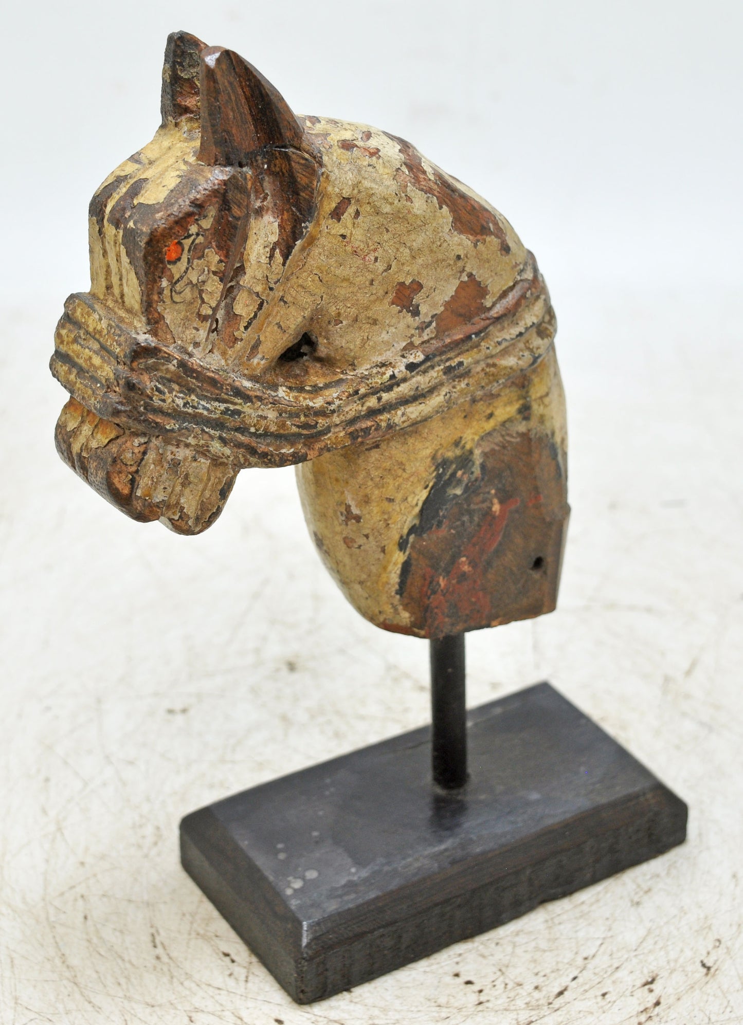 Antique Wooden Horse Head Figurine Original Old Hand Carved