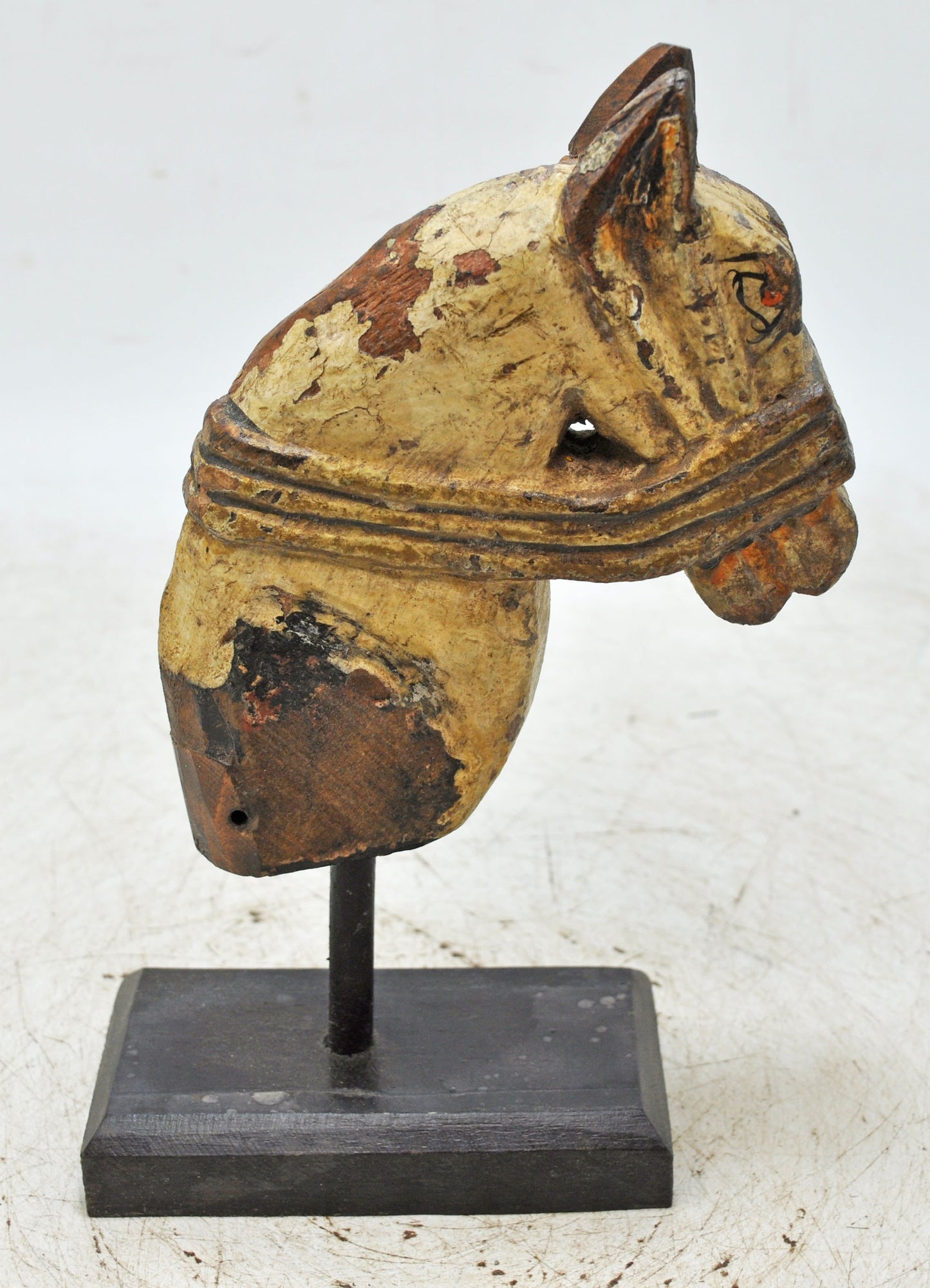 Antique Wooden Horse Head Figurine Original Old Hand Carved
