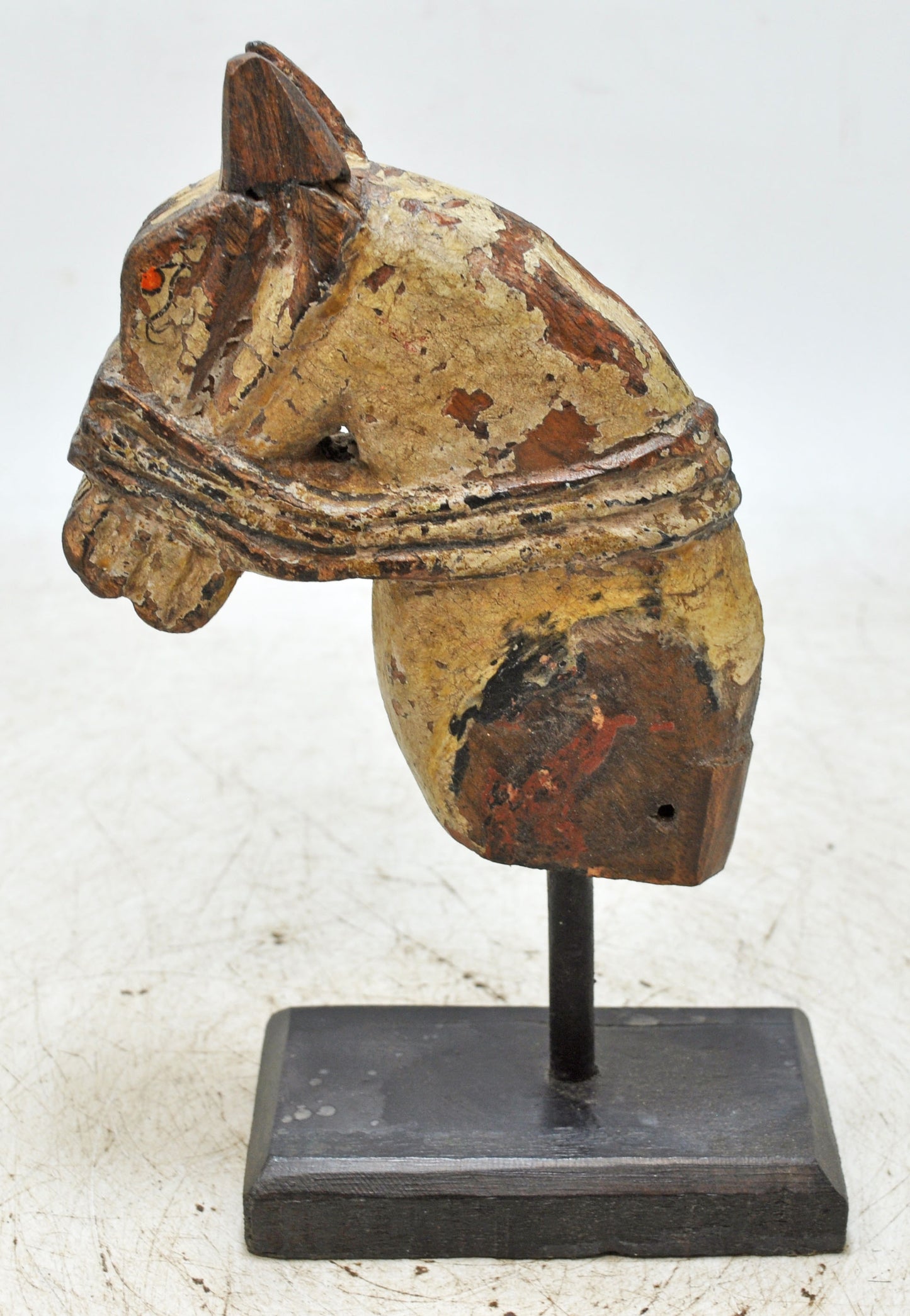 Antique Wooden Horse Head Figurine Original Old Hand Carved