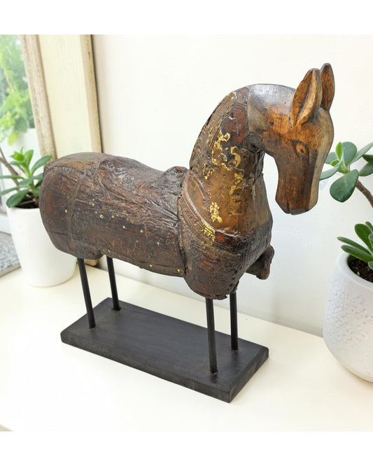 Vintage Wooden Large Horse Figurine Original Old Hand Carved