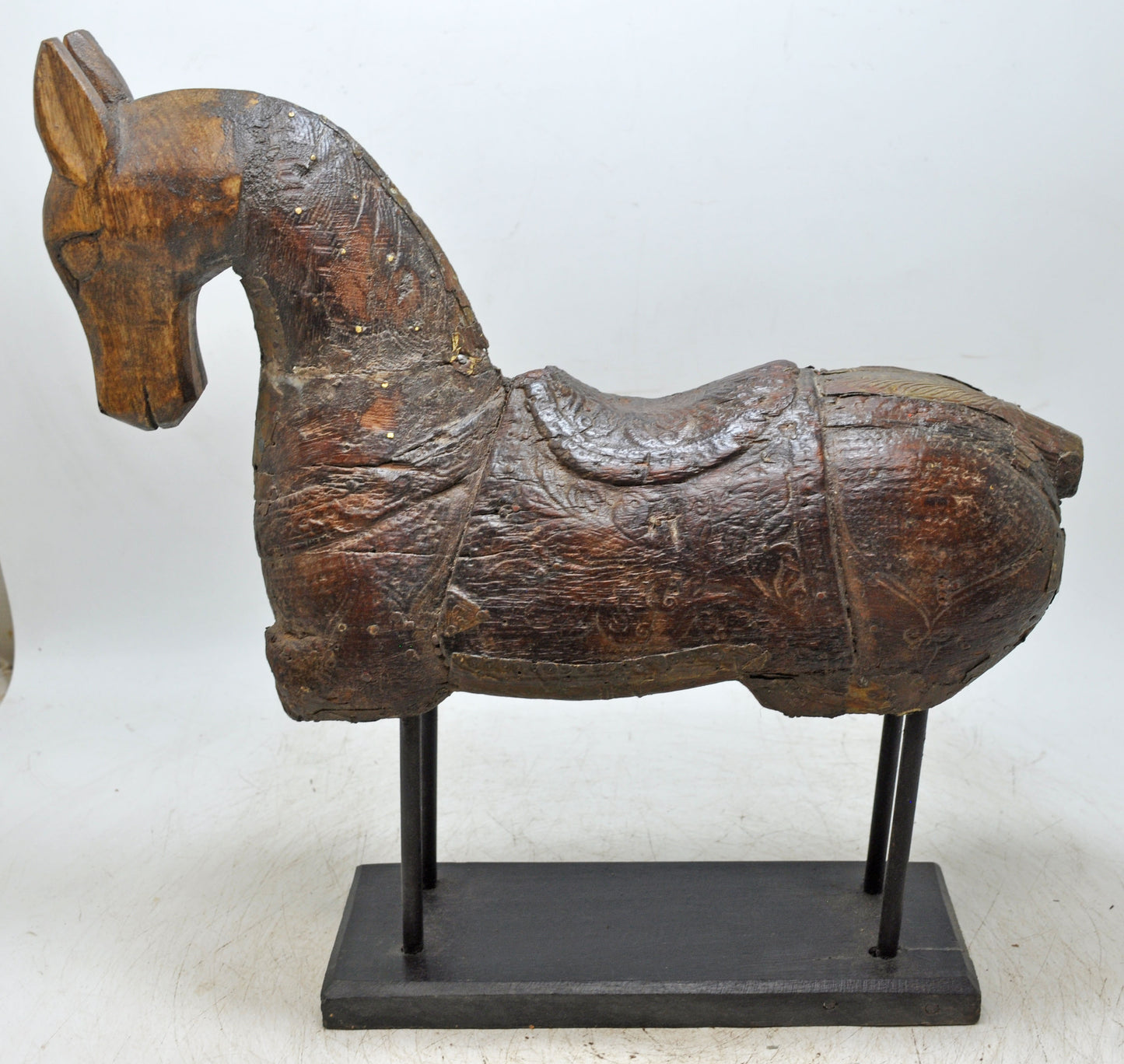 Vintage Wooden Large Horse Figurine Original Old Hand Carved