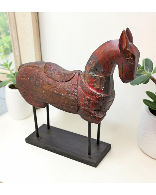 Vintage Wooden Large Horse Figurine Original Old Hand Carved