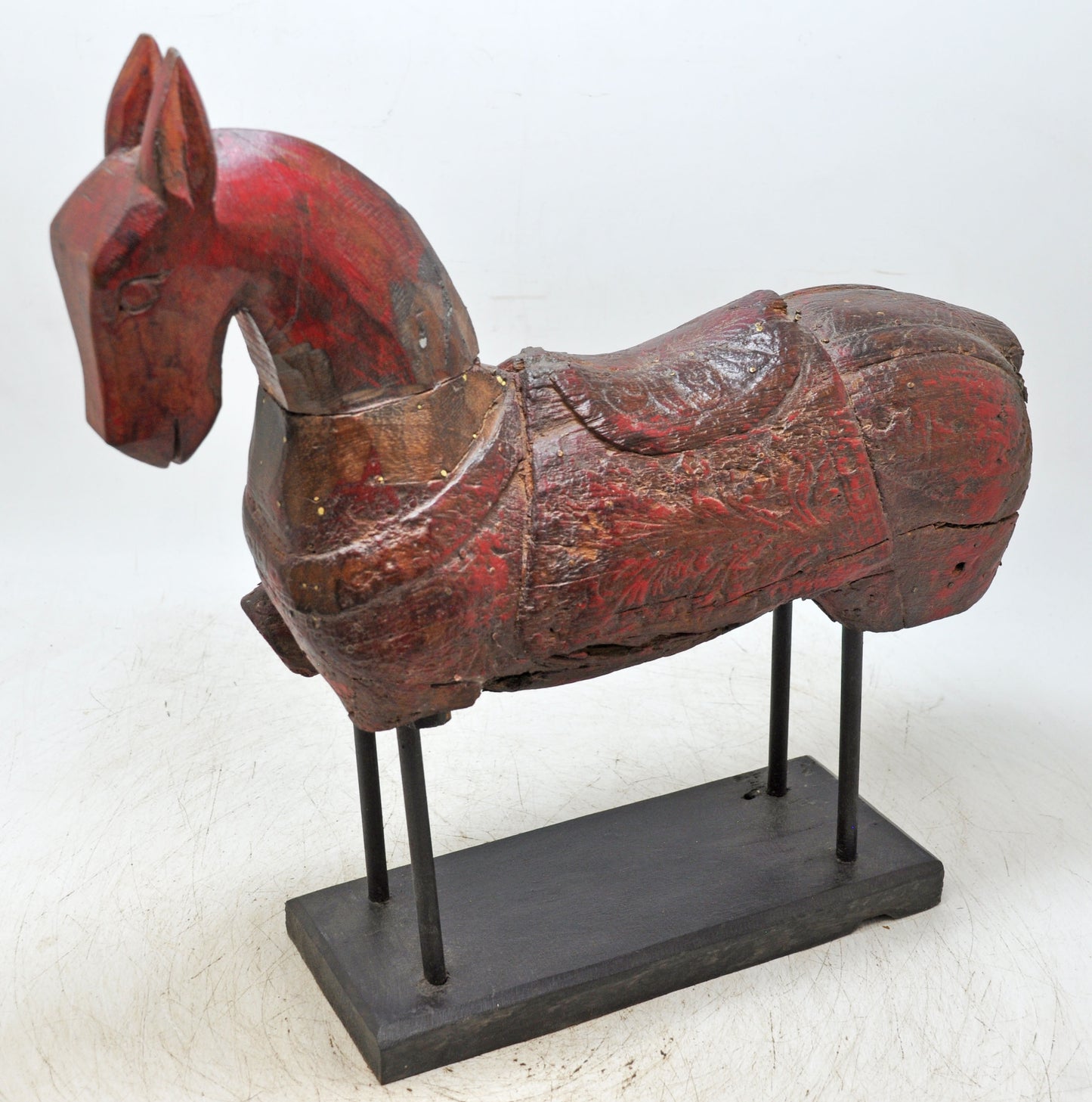 Vintage Wooden Large Horse Figurine Original Old Hand Carved