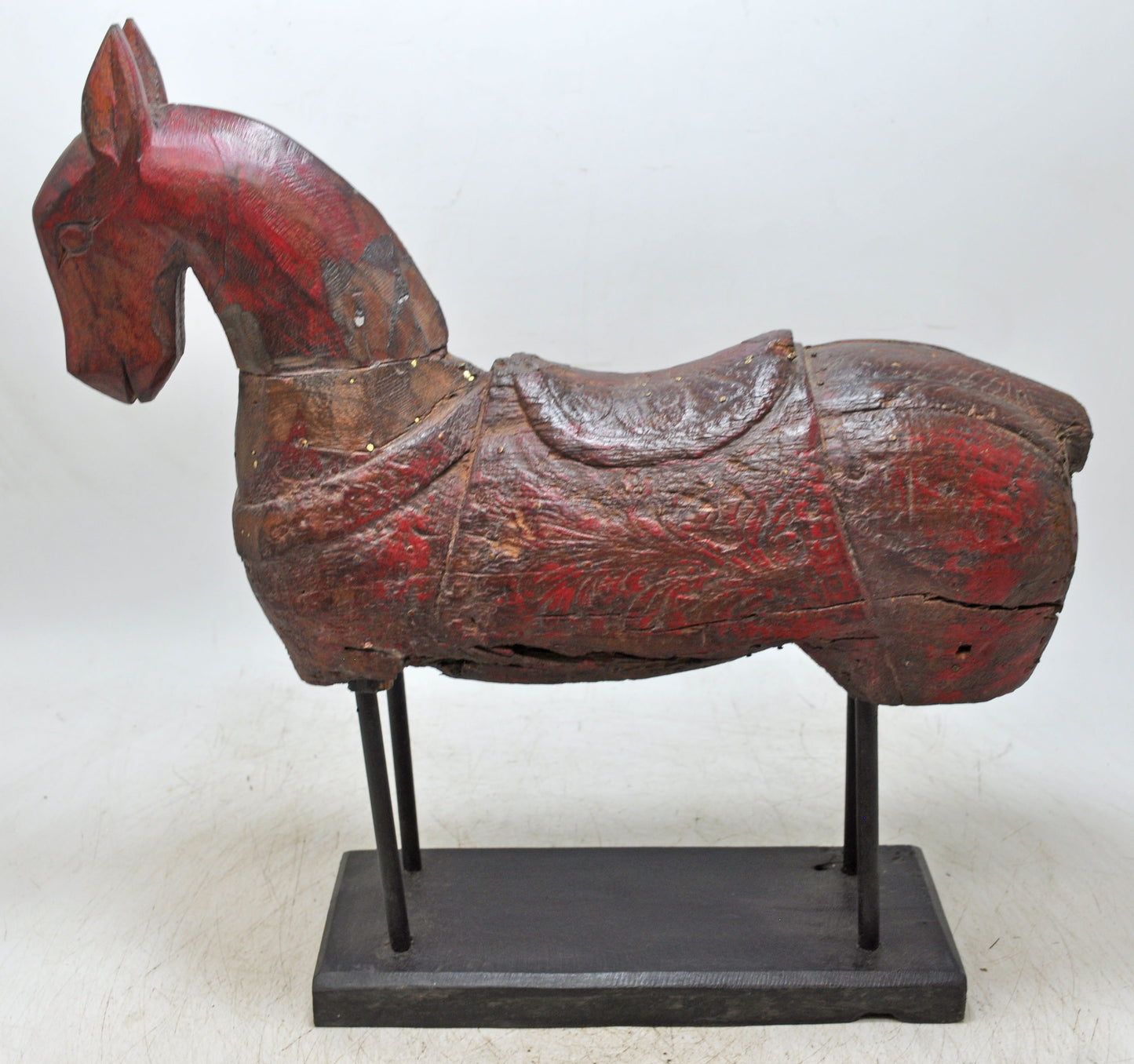 Vintage Wooden Large Horse Figurine Original Old Hand Carved