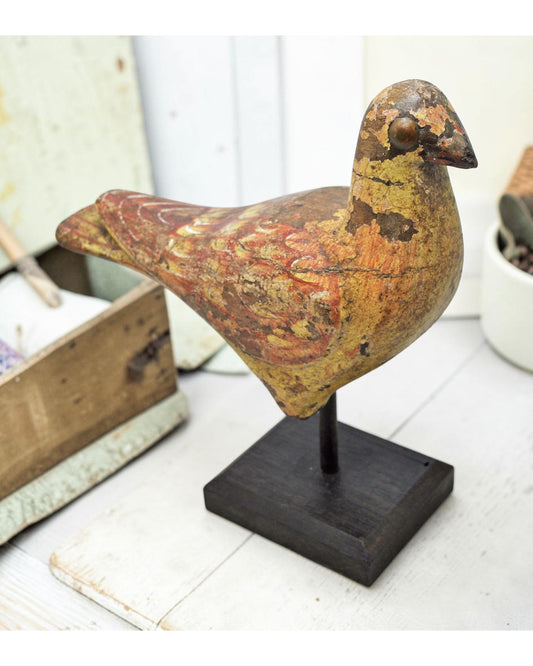 Vintage Wooden Bird Figurine Original Old Hand Carved Painted