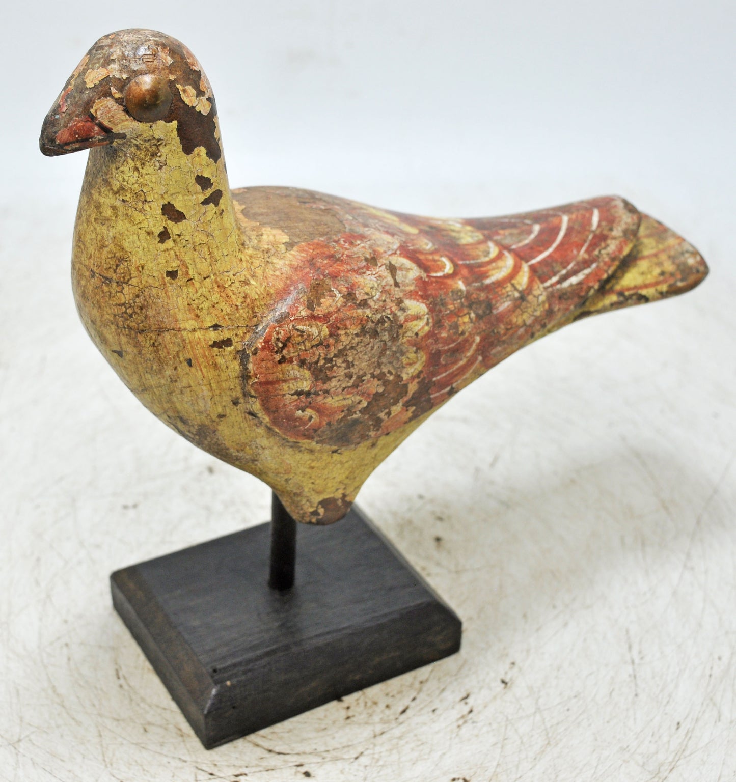 Vintage Wooden Bird Figurine Original Old Hand Carved Painted