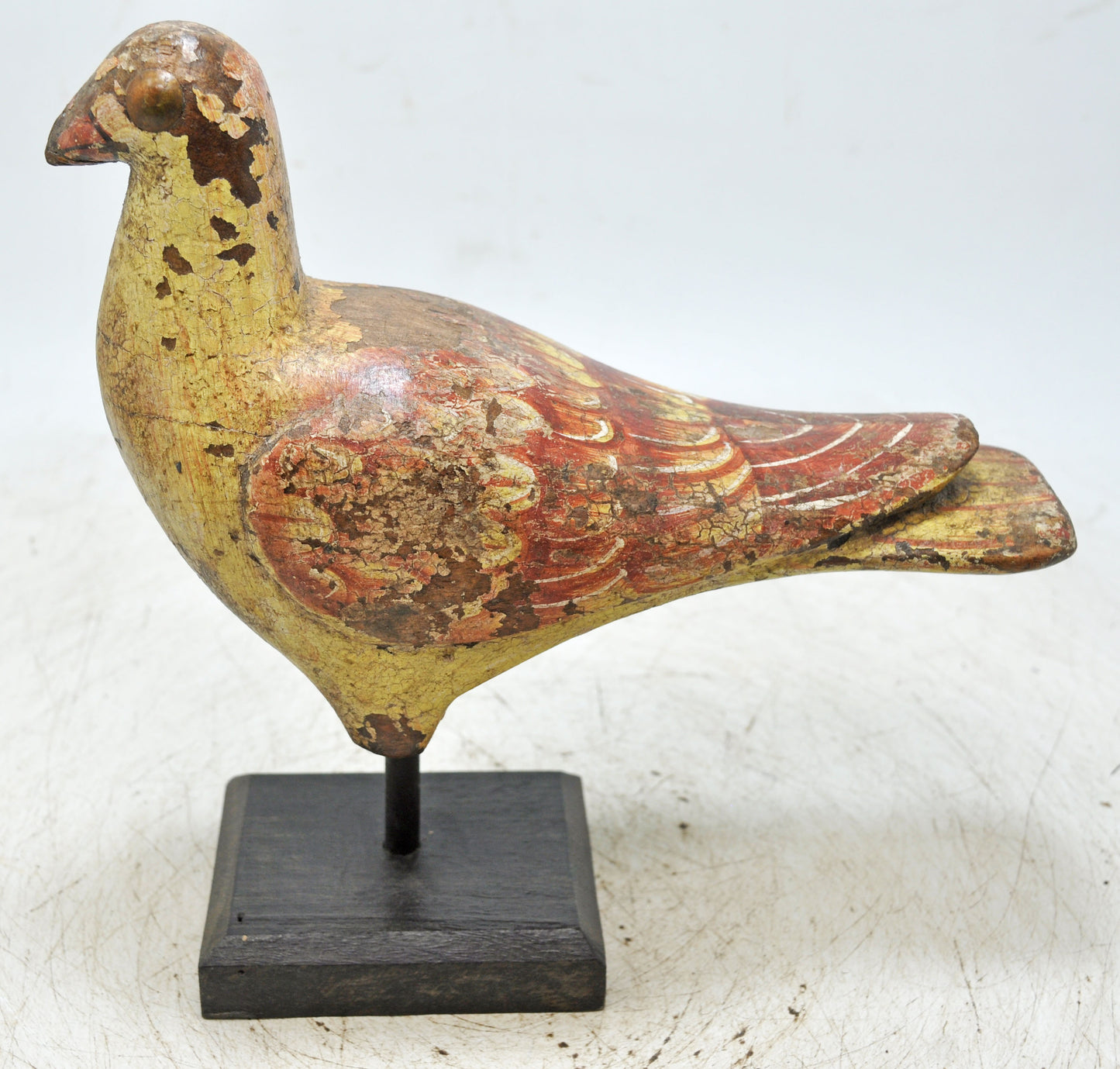 Vintage Wooden Bird Figurine Original Old Hand Carved Painted