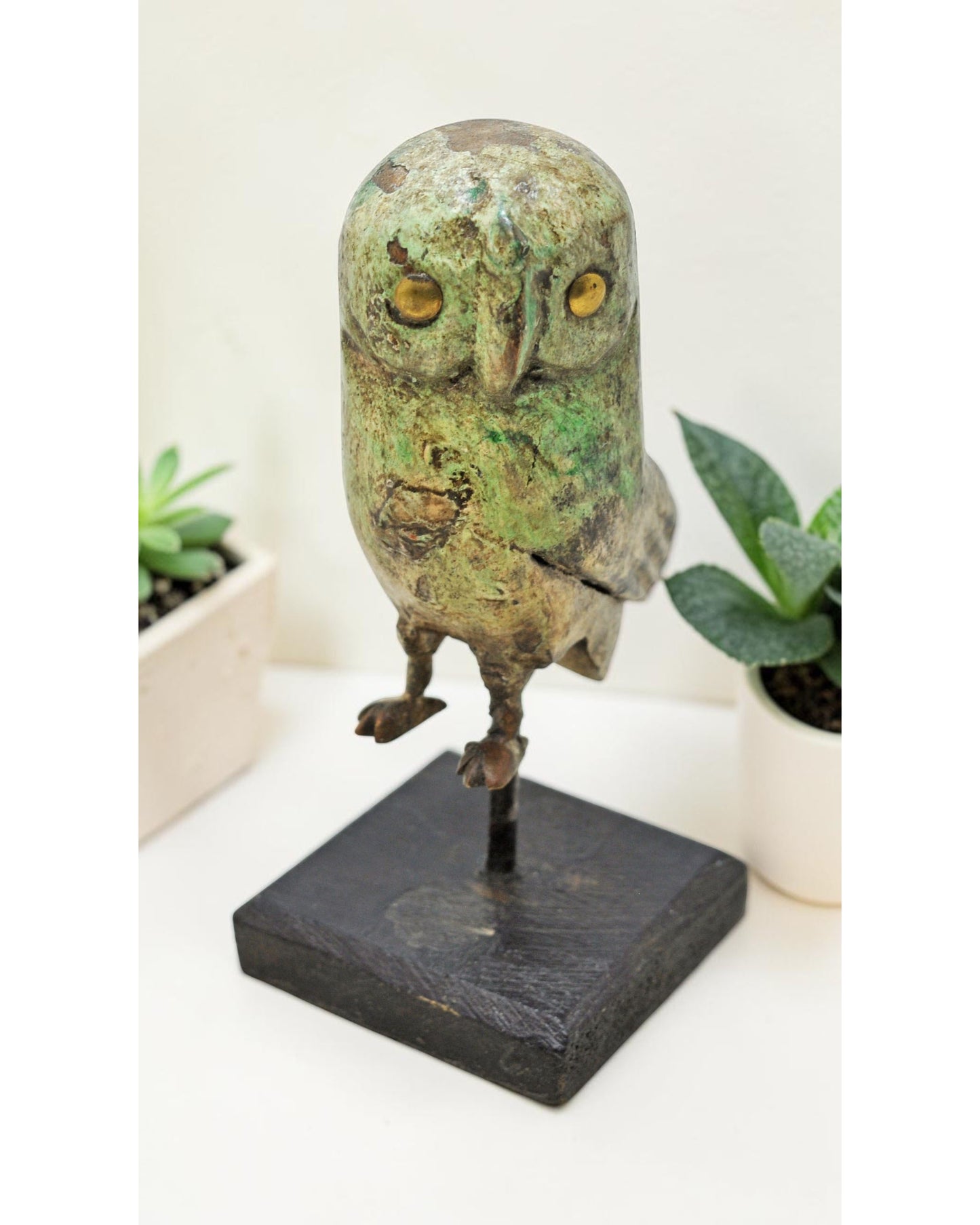 Vintage Wooden Owl Bird Figurine Original Old Hand Carved Painted