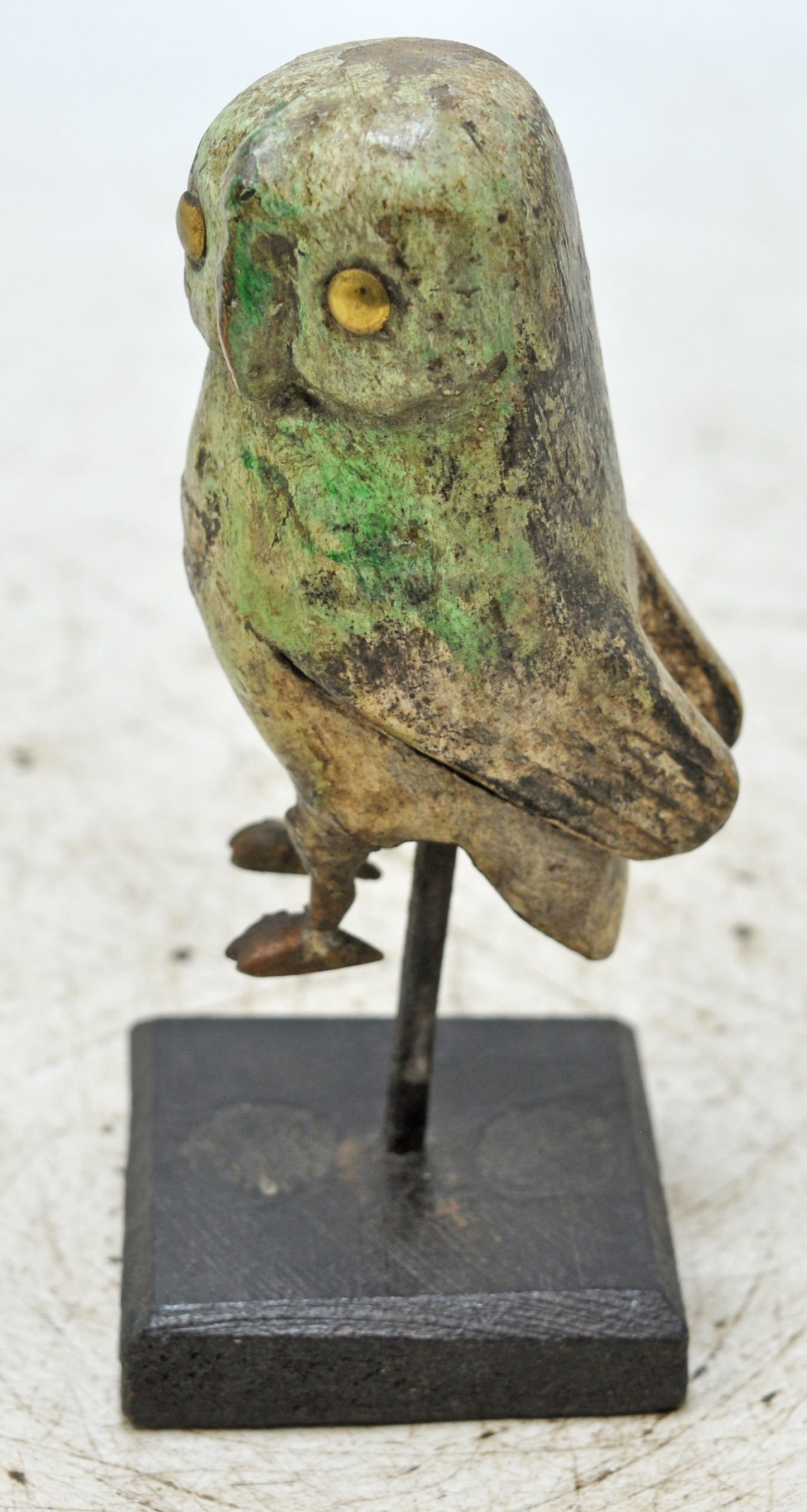 Vintage Wooden Owl Bird Figurine Original Old Hand Carved Painted